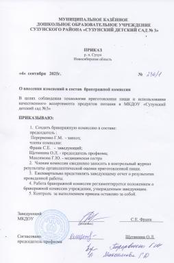 Приказ о бракеражной комиссии